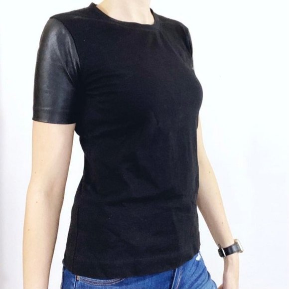 SOLD J.Crew Vegan Leather Insert Back Zip Tee XXS - Picture 10 of 11